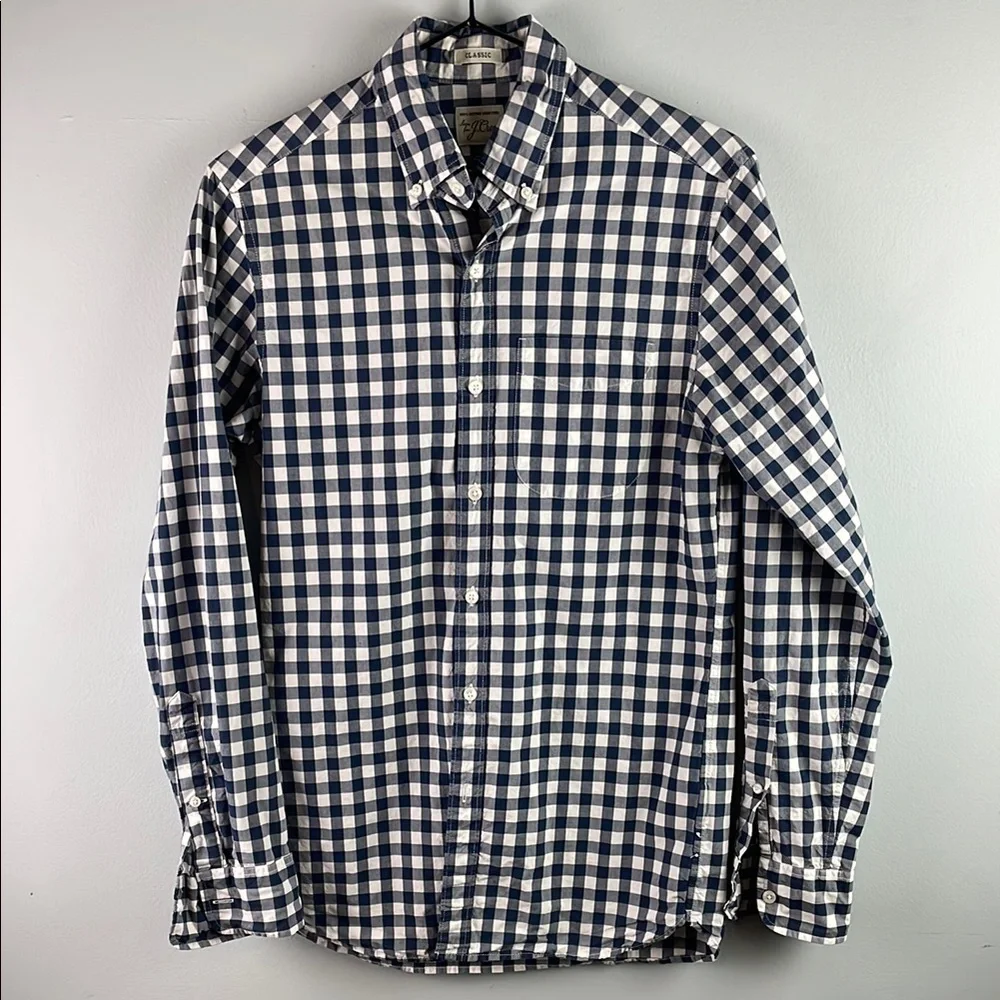 J. Crew Gingham Classic Navy Cotton Shirt Size XS